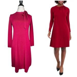 Signature by Bobbie Bee | Women | Red Stretch Knit Bow LS Mini Dress | Small